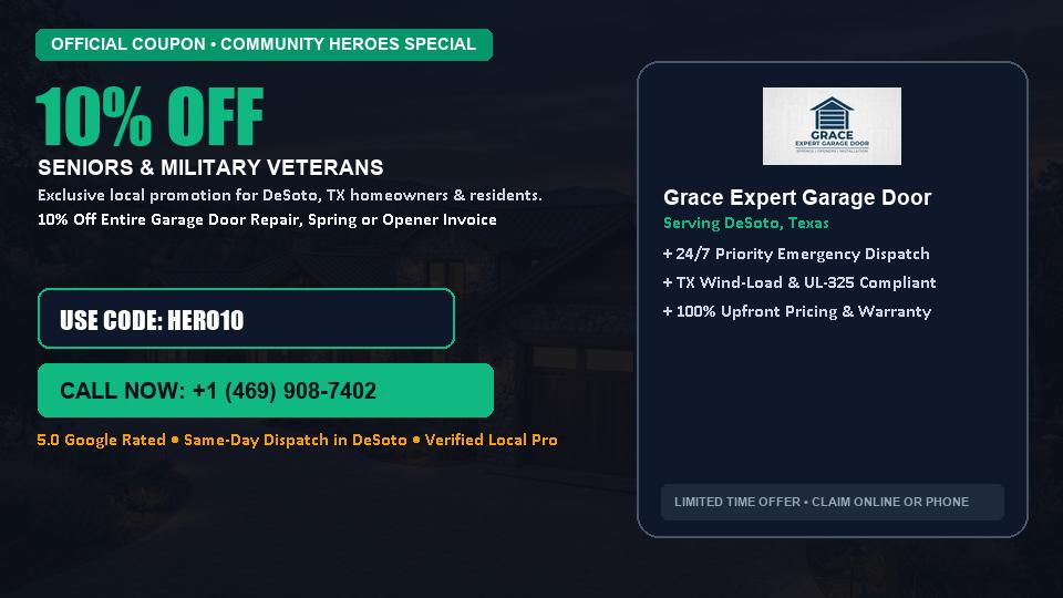 Grace Expert Garage Door 10% OFF Seniors & Military Veterans in DeSoto, TX